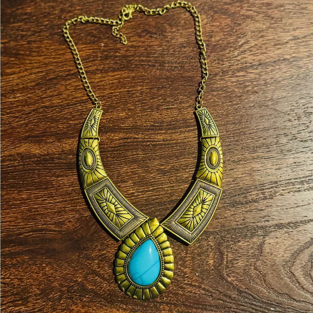 Gold and Turquoise Statement Necklace